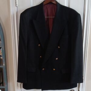 Men's Double-Breasted Black Blazer with Gold Buttons Y2K